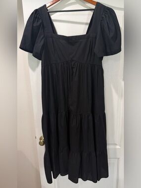 Abercrombie & Fitch Black Puff Sleeve Tiered Midi Dress